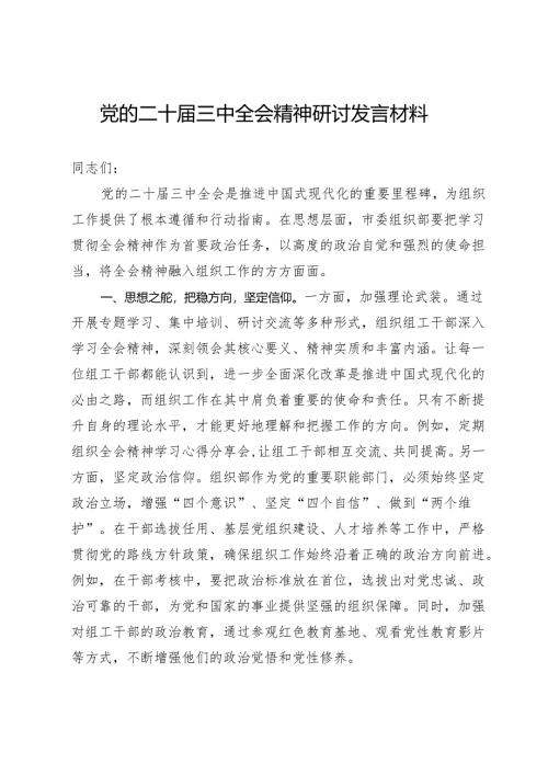 党的二十届三中全会精神研讨发言材料.docx