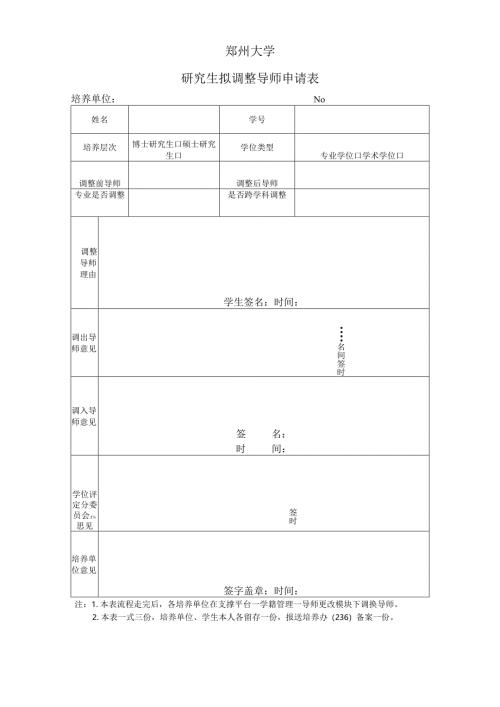 郑州大学研究生拟调整导师审批表 (2021).docx