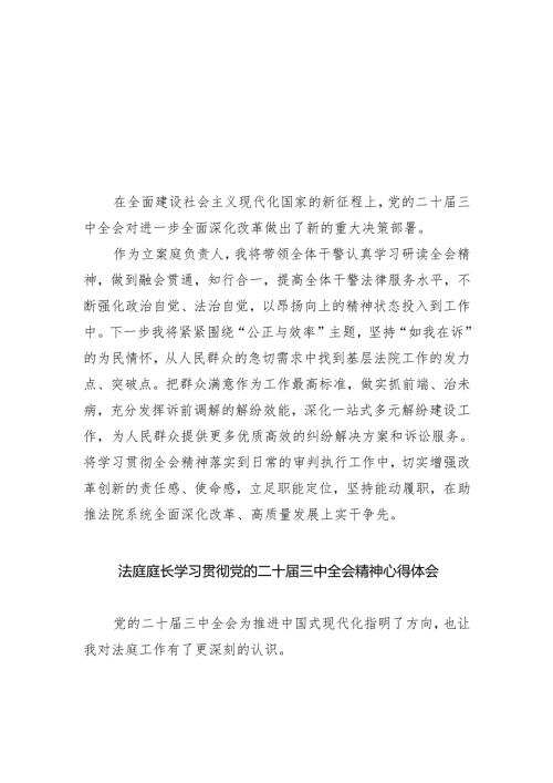 立案庭负责人学习贯彻党的二十届三中全会精神心得体会（共五篇选择）.docx
