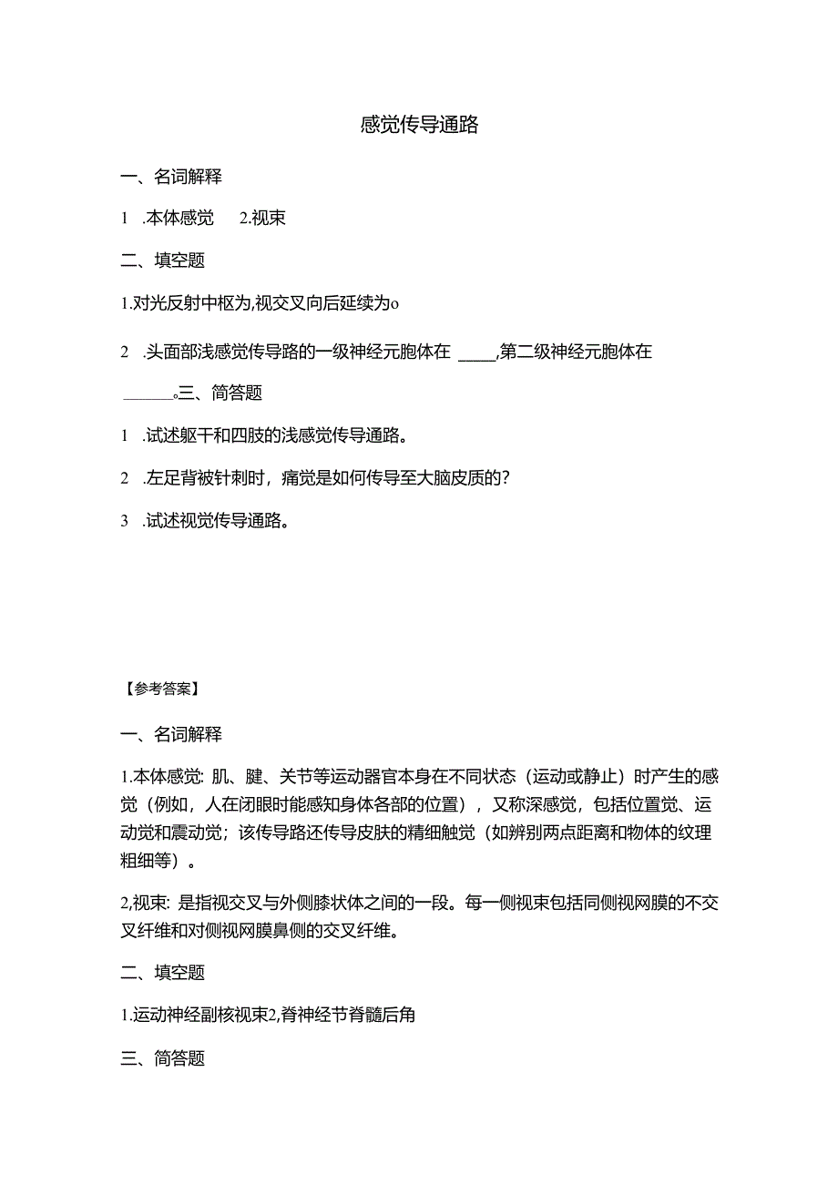 《老年人生理结构与机能》感觉传导通路 习题.docx_第1页