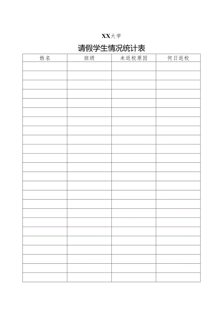 XX大学请假学生情况统计表（2024年）.docx_第1页