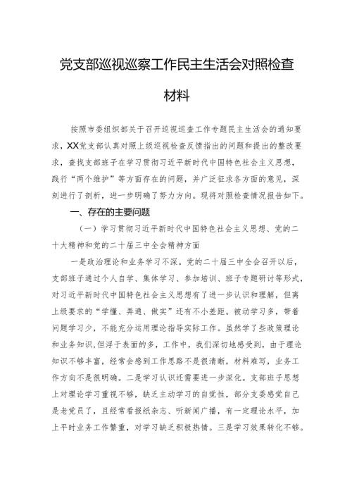 党支部巡视巡察工作民主生活会对照检查材料.docx