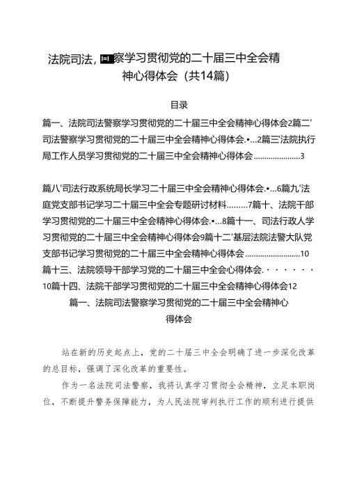 法院司法警察学习贯彻党的二十届三中全会精神心得体会14篇（详细版）.docx