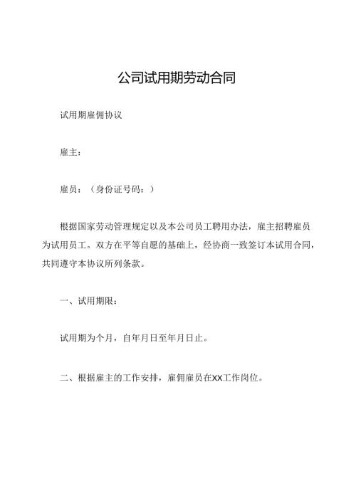公司试用期劳动合同.docx
