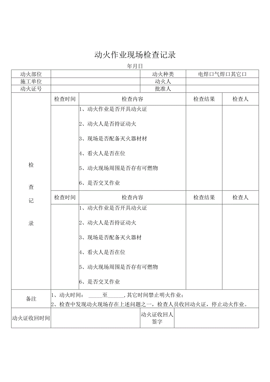 动火作业现场检查记录.docx_第1页