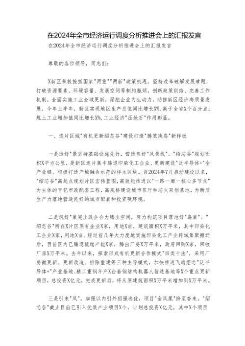 在2024年全市经济运行调度分析推进会上的汇报发言.docx