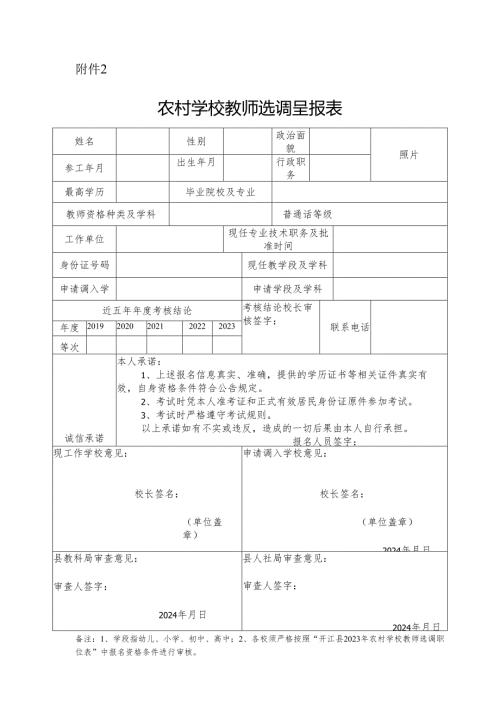 农村学校教师选调呈报表.docx