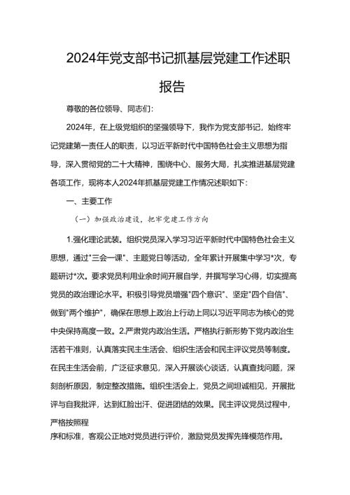 2024年党支部书记抓基层党建工作述职报告.docx
