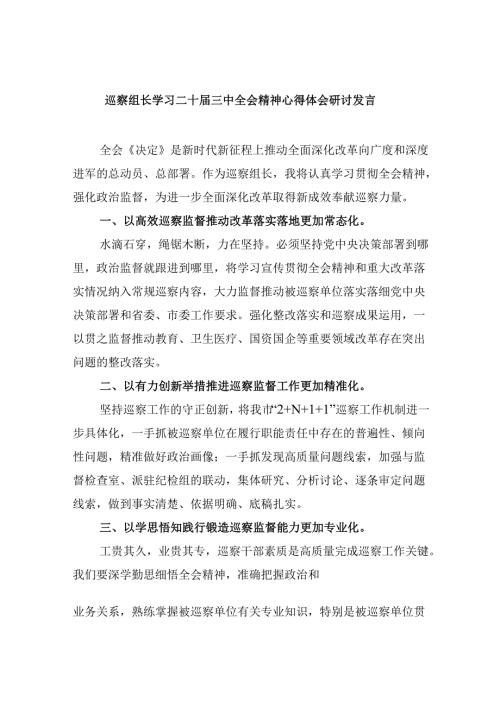 巡察组长学习二十届三中全会精神心得体会研讨发言5篇（精选版）.docx