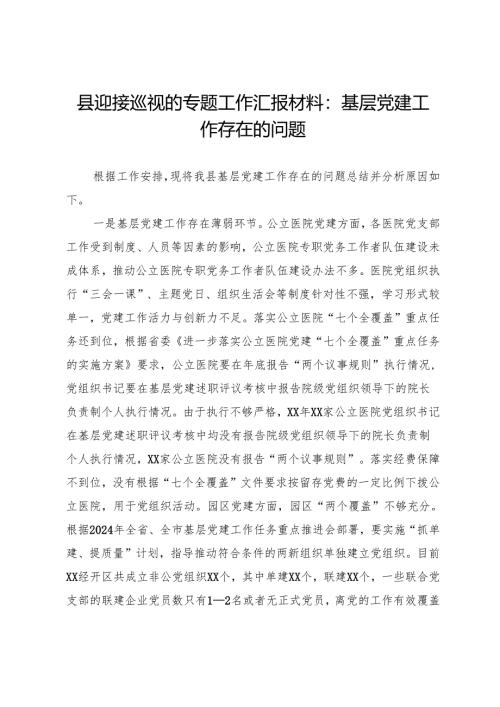 县迎接巡视的专题工作汇报材料：基层党建工作存在的问题.docx