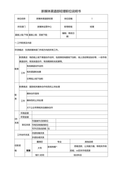 医美整形微信加粉部经理岗位说明书.docx