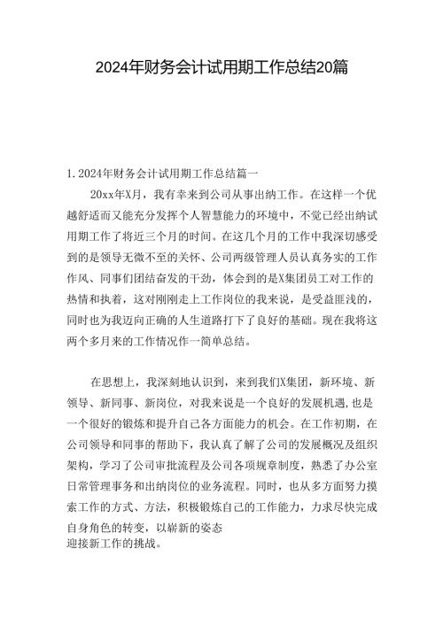 2024年财务会计试用期工作总结20篇.docx