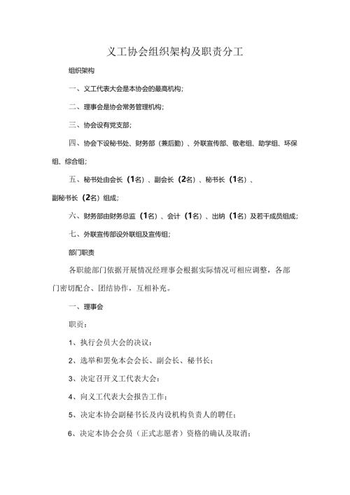 义工协会组织架构及职责分工.docx
