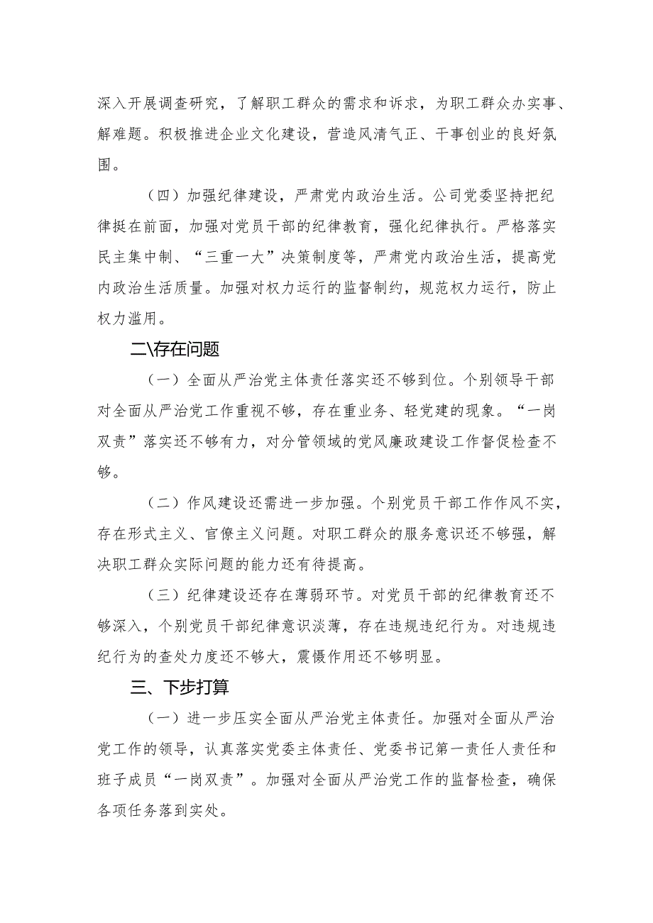 国企集团公司党委2024年全面从严治党工作报告.docx_第2页