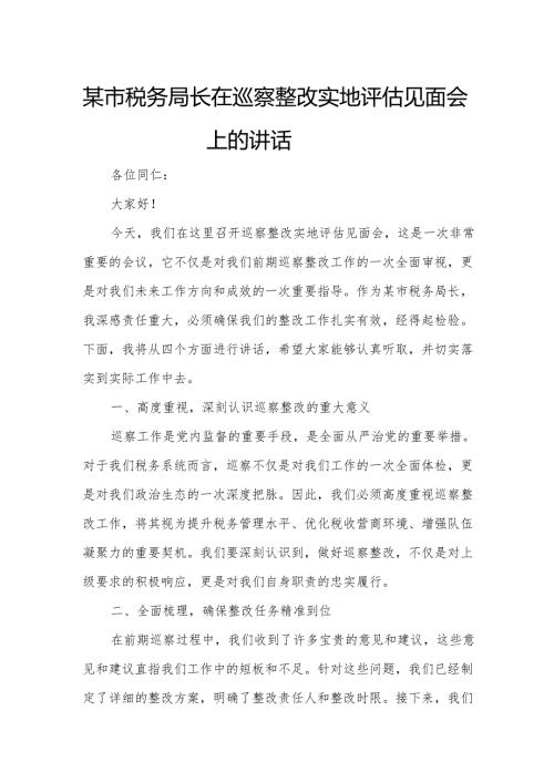 某市税务局长在巡察整改实地评估见面会上的讲话.docx