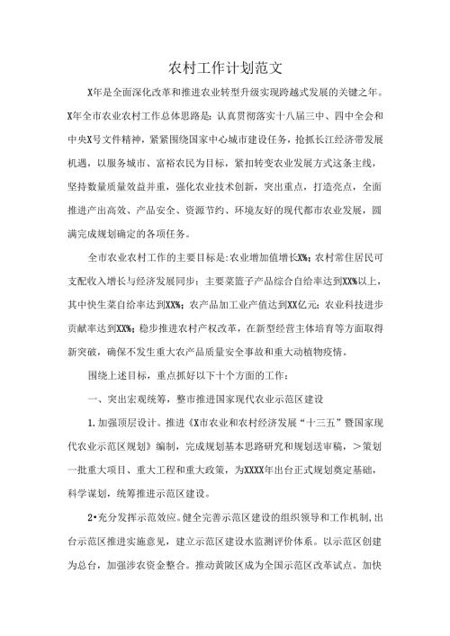农村工作计划范文.docx