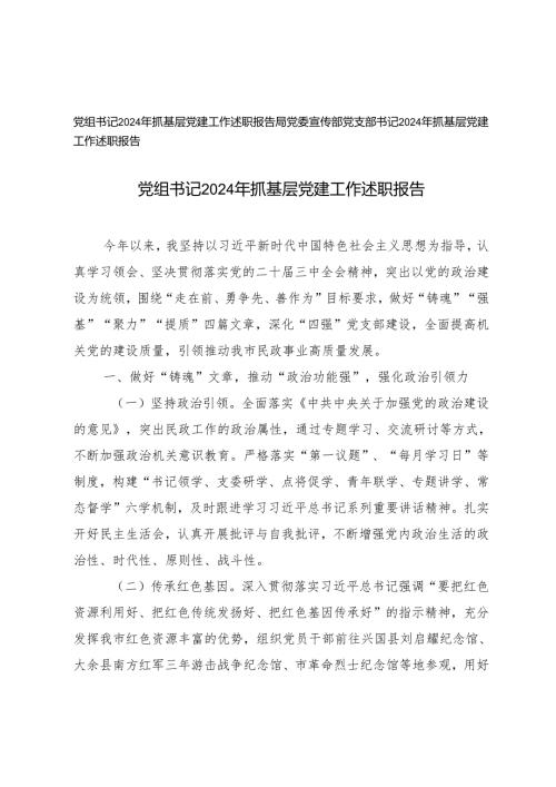 党支部书记、党组书记2024年抓基层党建工作述职报告.docx