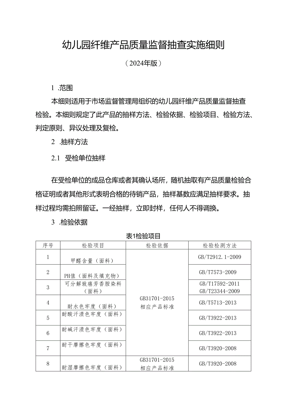 幼儿园纤维产品质量省级监督抽查实施细则.docx_第1页