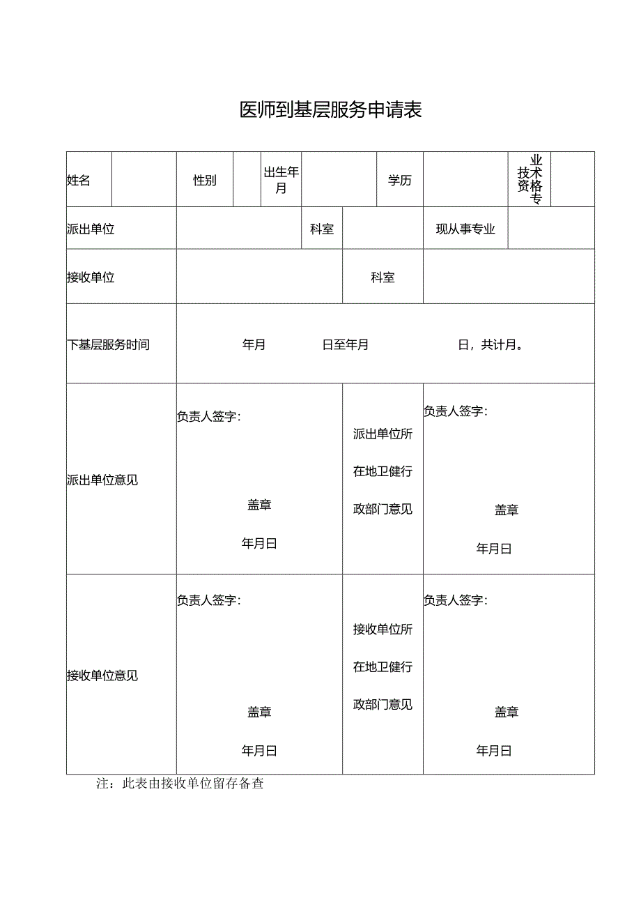 医师到基层服务申请表.docx_第1页