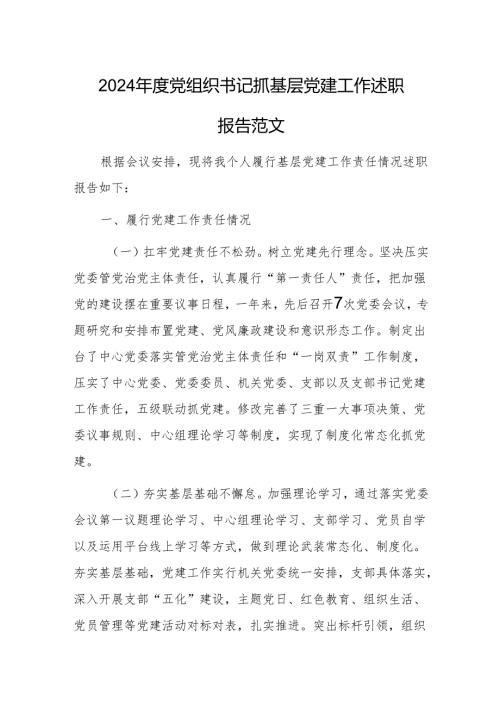 2024年度党组织书记抓基层党建工作述职报告范文.docx