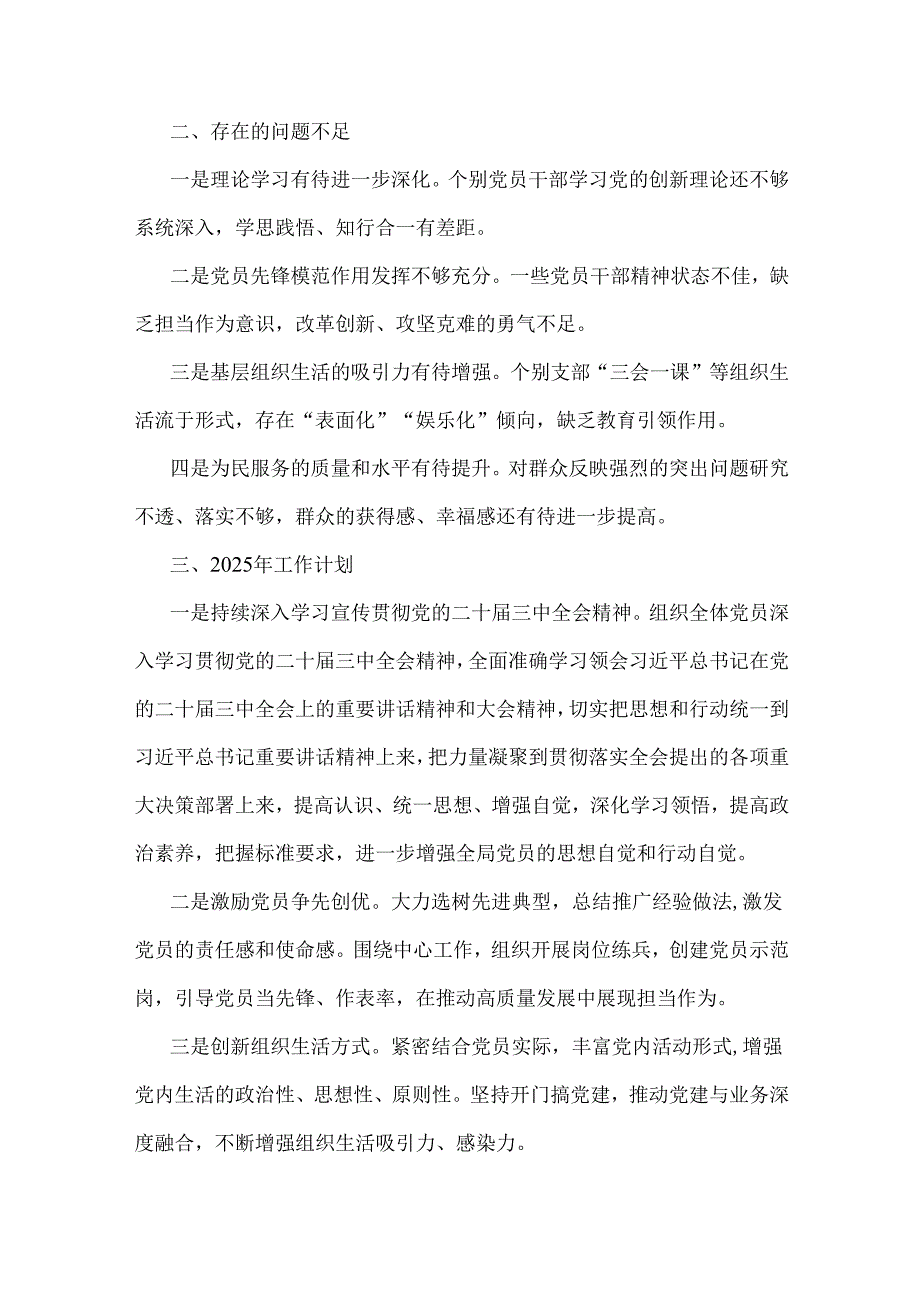 2024年党建工作总结及2025年工作计划文稿（两篇）.docx_第3页