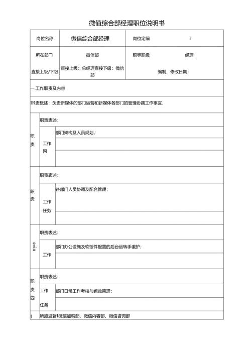 医美整形微信综合部经理岗位说明书.docx