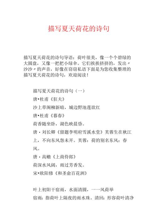 描写夏天荷花的诗句.docx