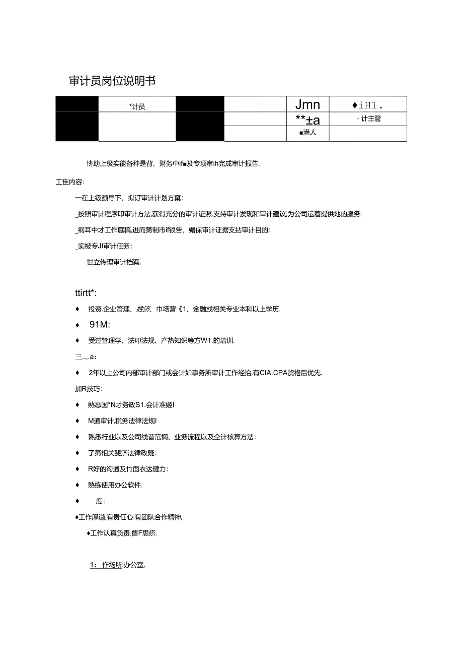 企业公司审计员岗位说明书.docx_第1页