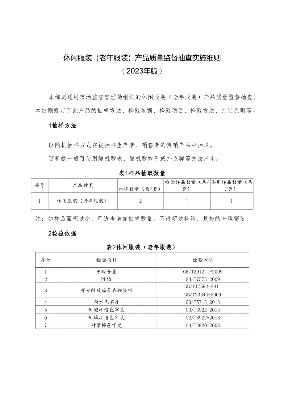 休闲服装（老年服装）产品质量河南省监督抽查实施细则.docx_第1页