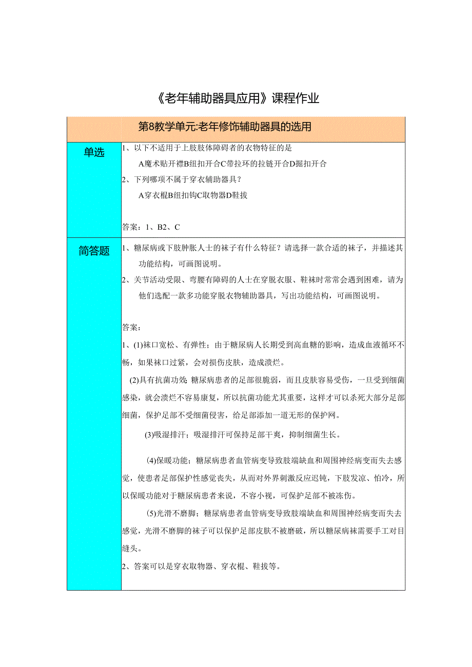 《老年辅助器具与应用》老年修饰辅助器具的选用习题作业.docx_第1页