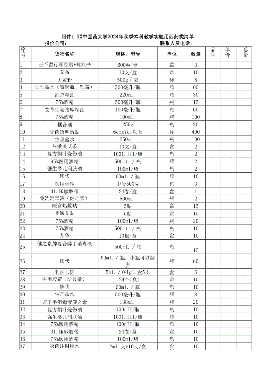 XX中医药大学关于为我校2024年秋季本科教学实验用西药采购项目组织校内询价的公告（2024年）.docx_第3页