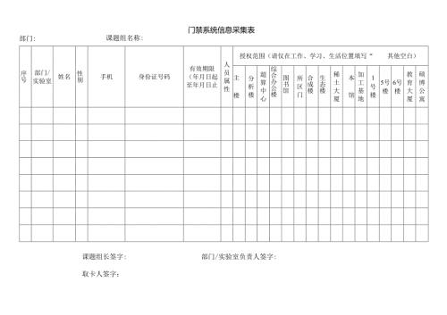 门禁系统信息采集表.docx