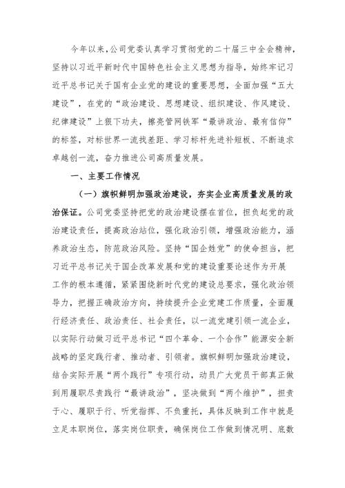 国企党委关于2024年落实全面从严治党主体责任工作情况的报告.docx