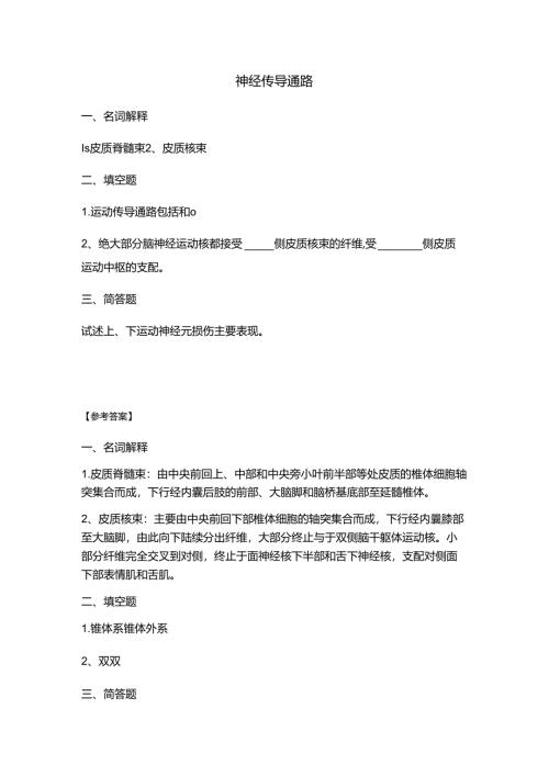 《老年人生理结构与机能》运动传导通路 习题.docx