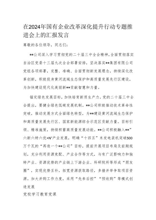 在2024年国有企业改革深化提升行动专题推进会上的汇报发言.docx