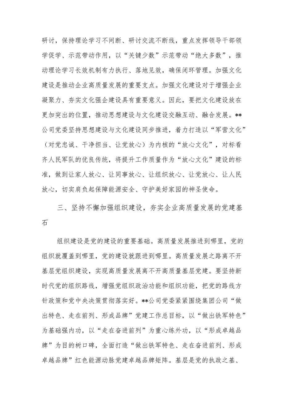 在2024年国有企业党建高质量发展推进会上的汇报发言范文.docx_第3页