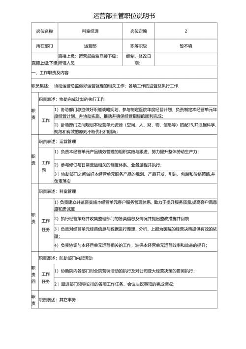 医美整形无创科运营部主管岗位说明书.docx