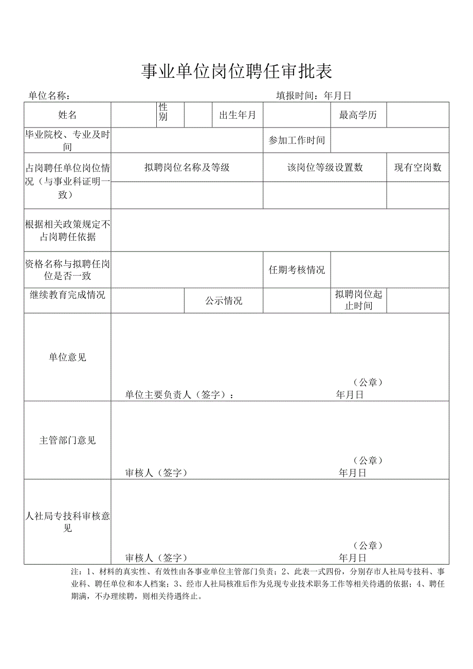 事业单位岗位聘任审批表.docx_第1页