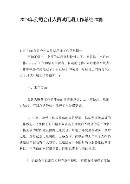2024年公司会计人员试用期工作总结20篇.docx