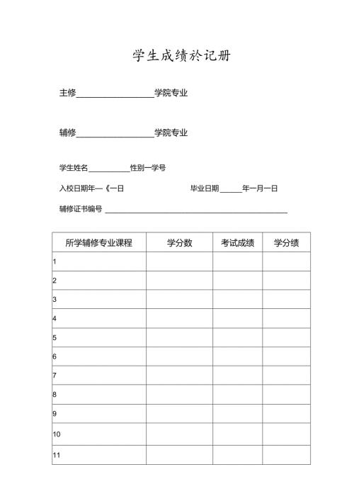 学 生 成 绩 登 记 册（副修）.docx