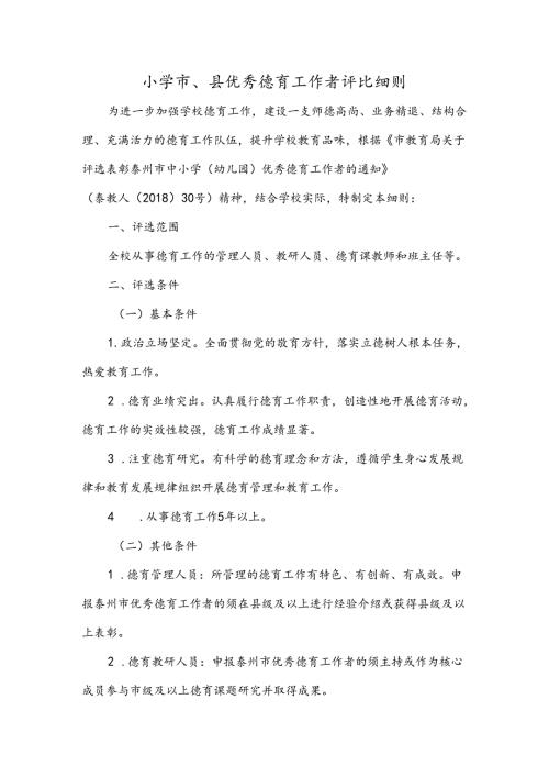 小学市、县优秀德育工作者评比细则.docx