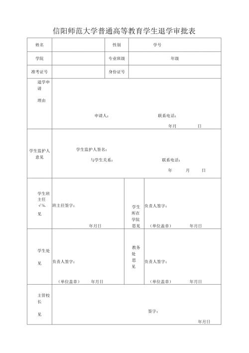 信阳师范大学普通高等教育学生退学审批表.docx