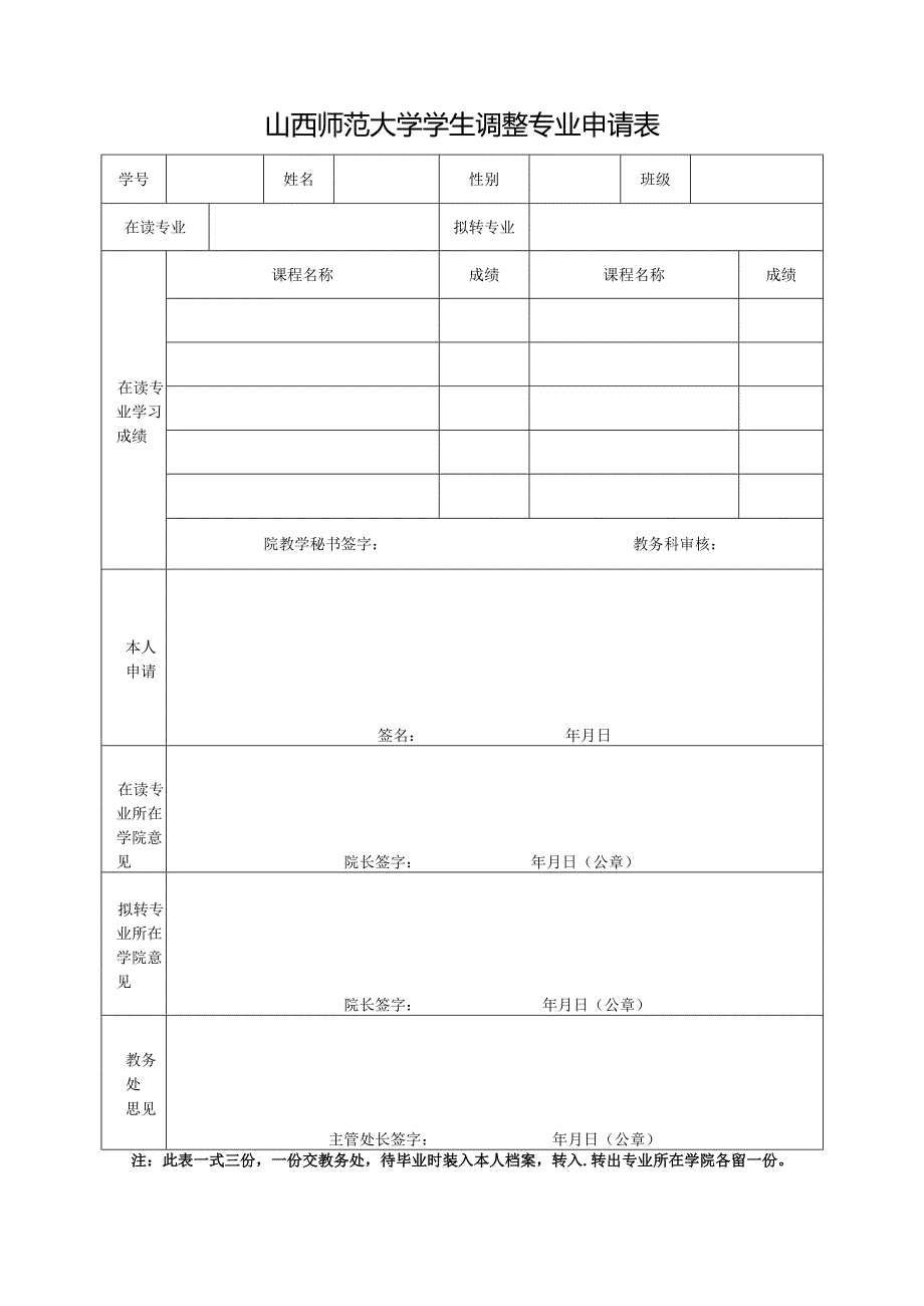 山西师范大学学生调整专业申请表.docx_第1页