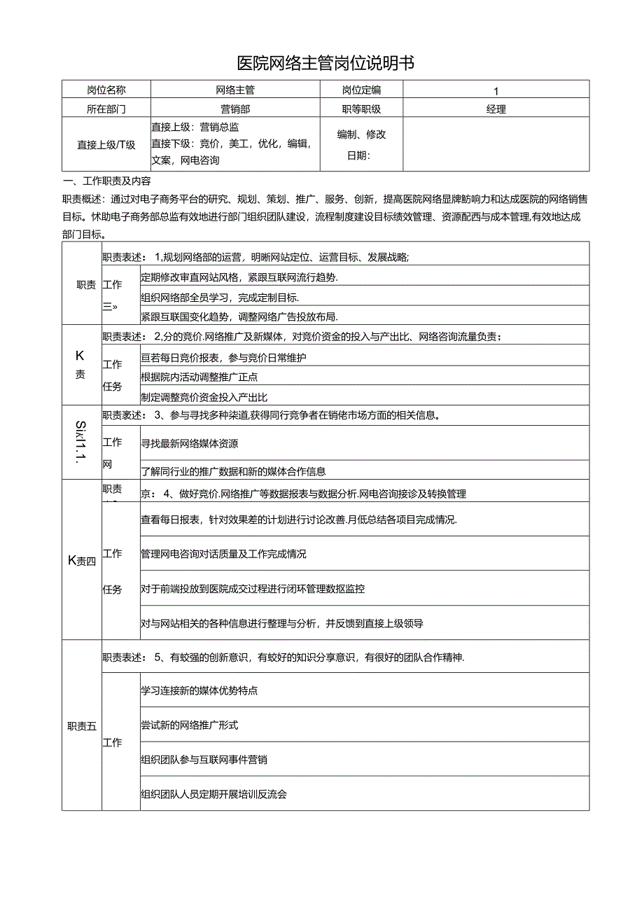 医院网络主管岗位说明书.docx_第1页
