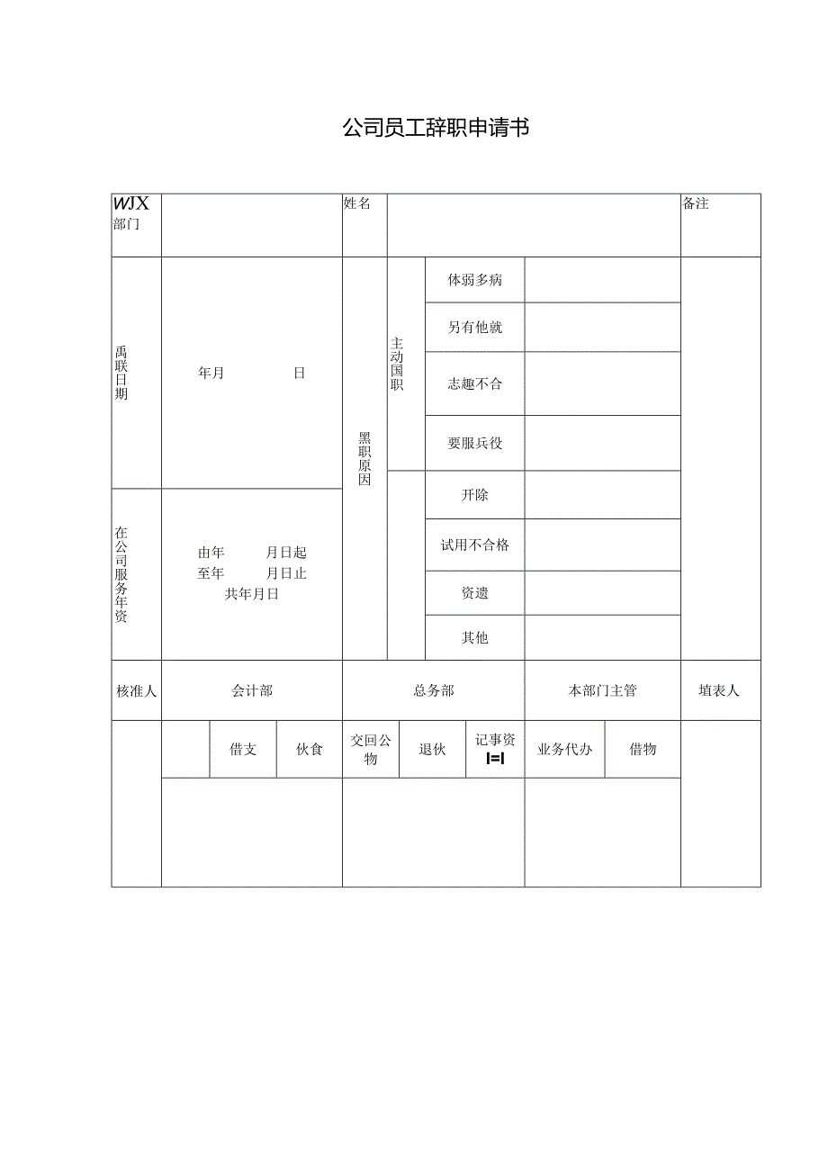 企业公司员工辞职申请书.docx_第1页