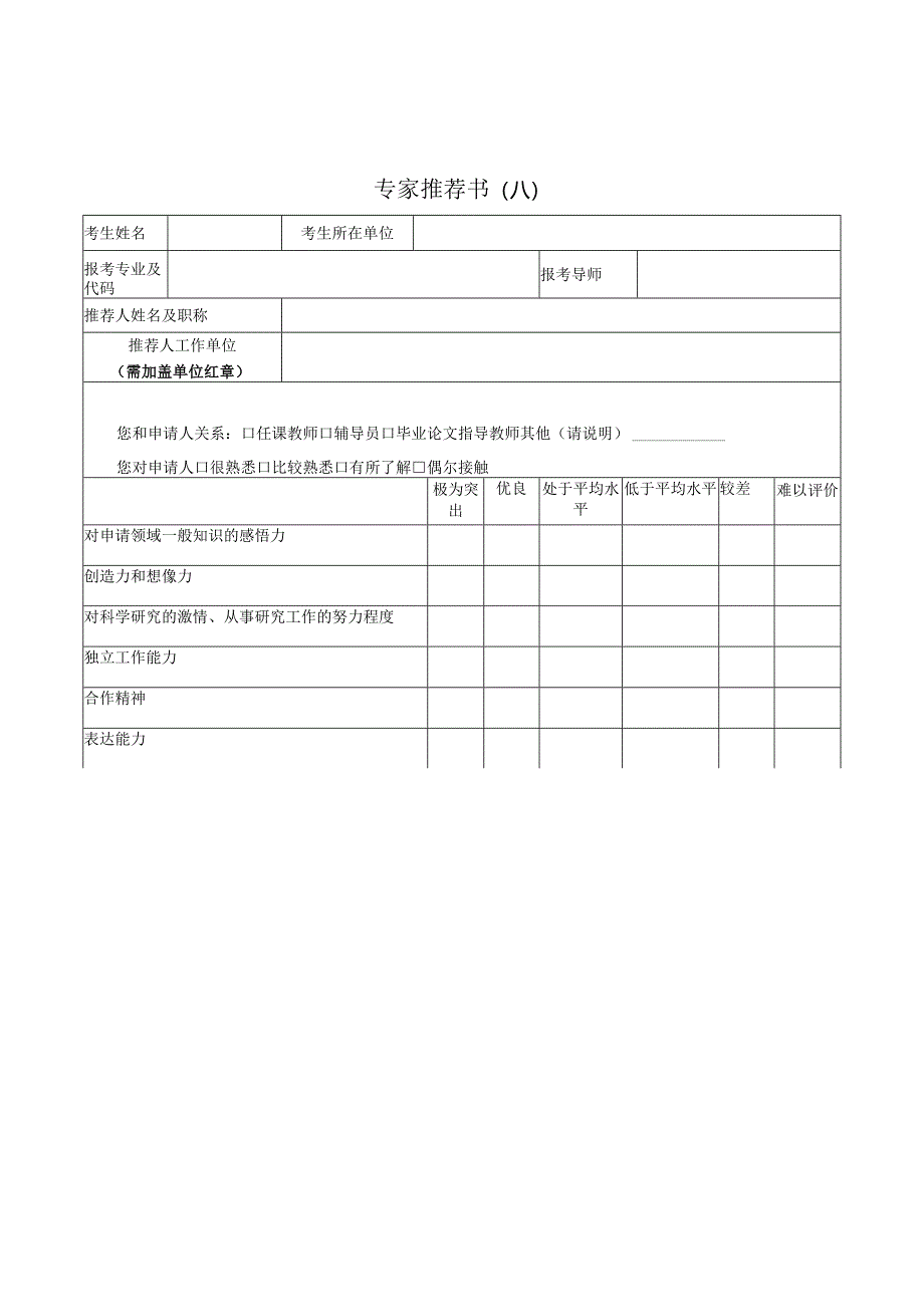 XX第X医科大学本科直博研究生报名专家推荐书（2024年）.docx_第1页