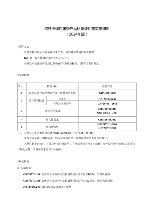 棕纤维弹性床垫产品质量河南省监督抽查实施细则.docx