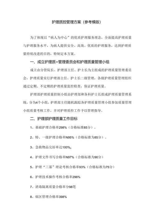 护理质控管理方案（参考模版）.docx