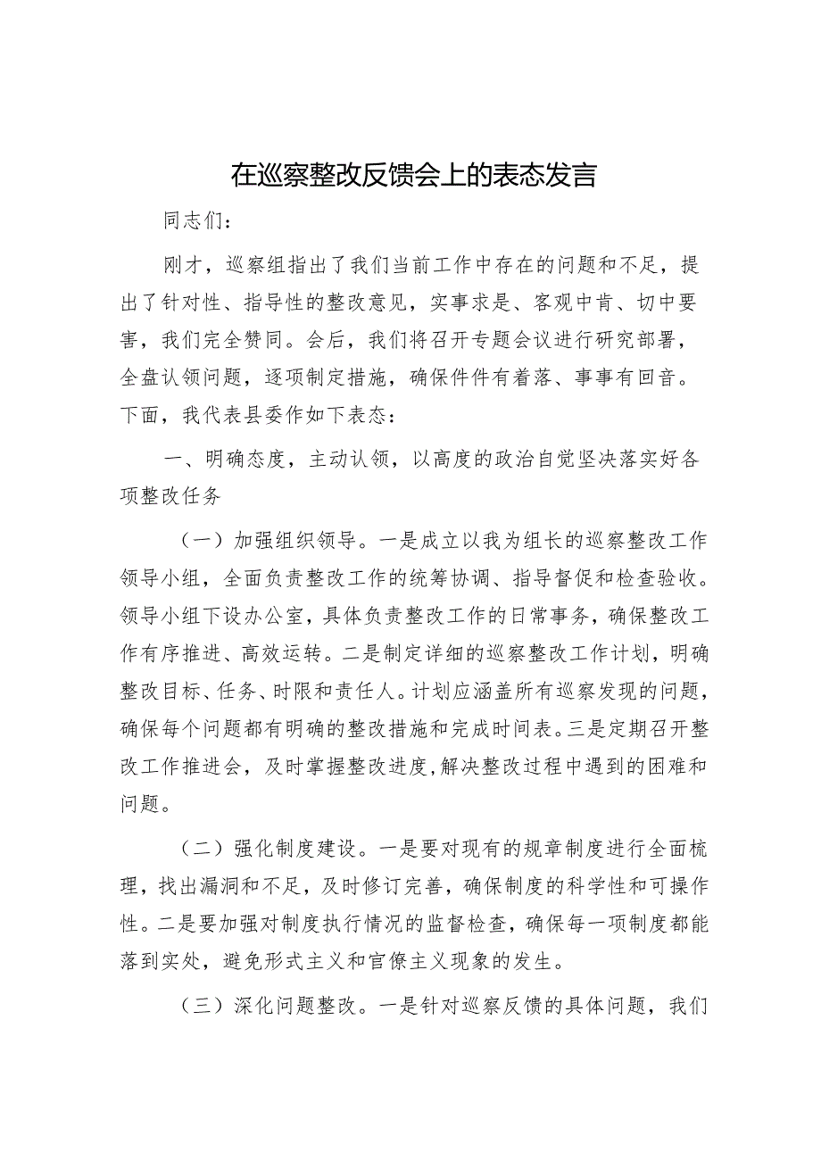 在巡察整改反馈会上的表态发言.docx_第1页