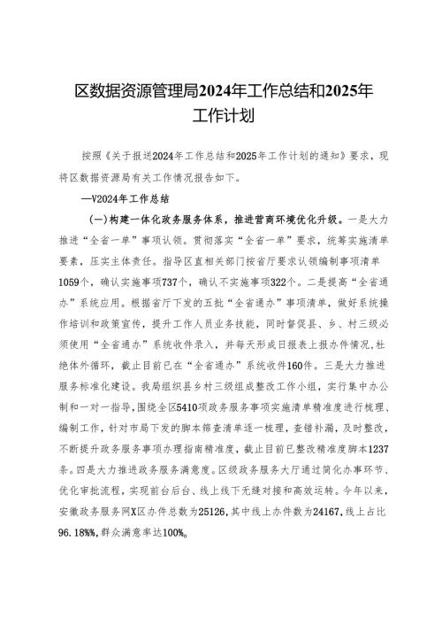 区数据资源管理局2024年工作总结和2025年工作计划.docx